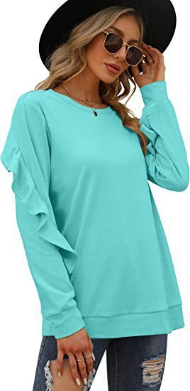 Blue Zone Planet | round neck sweater pleated long-sleeved top BLUE ZONE PLANET