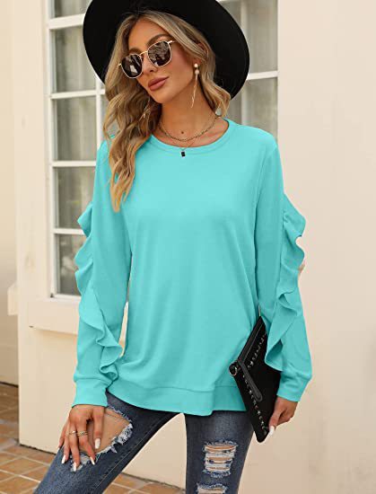 Blue Zone Planet | round neck sweater pleated long-sleeved top BLUE ZONE PLANET