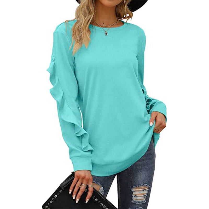 Blue Zone Planet | round neck sweater pleated long-sleeved top BLUE ZONE PLANET
