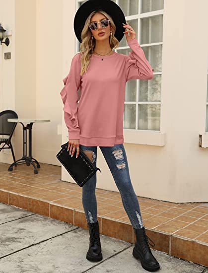 Blue Zone Planet | round neck sweater pleated long-sleeved top BLUE ZONE PLANET