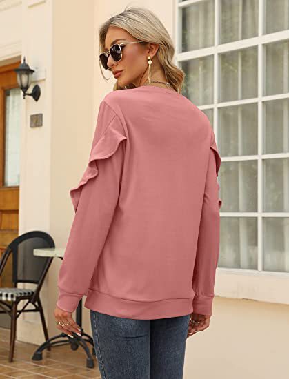 Blue Zone Planet | round neck sweater pleated long-sleeved top BLUE ZONE PLANET