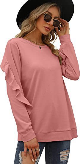 Blue Zone Planet | round neck sweater pleated long-sleeved top BLUE ZONE PLANET