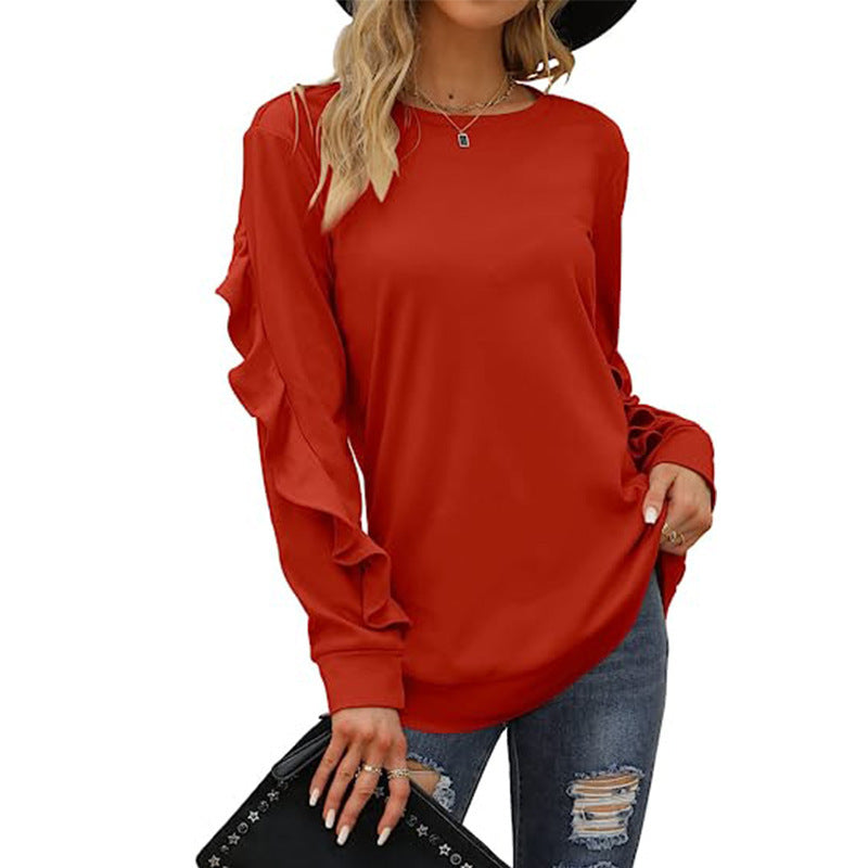 Blue Zone Planet | round neck sweater pleated long-sleeved top BLUE ZONE PLANET