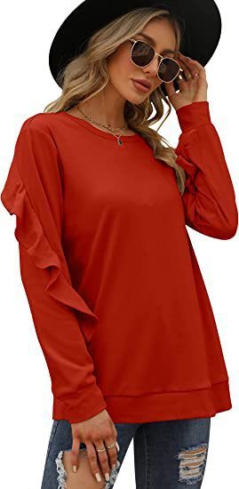 Blue Zone Planet | round neck sweater pleated long-sleeved top BLUE ZONE PLANET