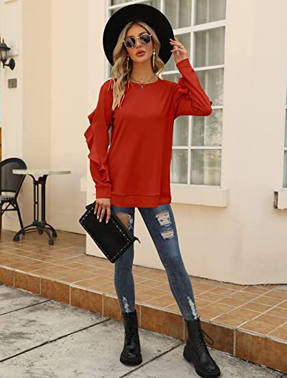 Blue Zone Planet | round neck sweater pleated long-sleeved top BLUE ZONE PLANET