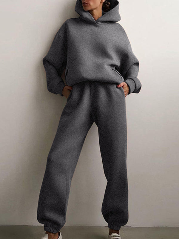 Blue Zone Planet | solid color trousers thickened long-sleeved hooded set BLUE ZONE PLANET