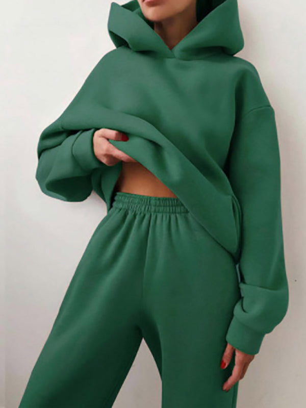 Blue Zone Planet | solid color trousers thickened long-sleeved hooded set BLUE ZONE PLANET