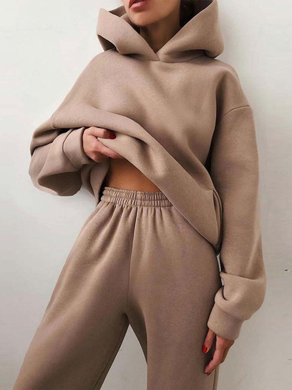 Blue Zone Planet | solid color trousers thickened long-sleeved hooded set BLUE ZONE PLANET