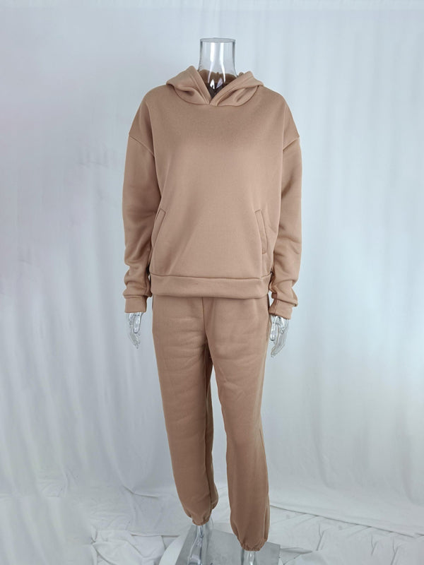Blue Zone Planet | solid color trousers thickened long-sleeved hooded set BLUE ZONE PLANET