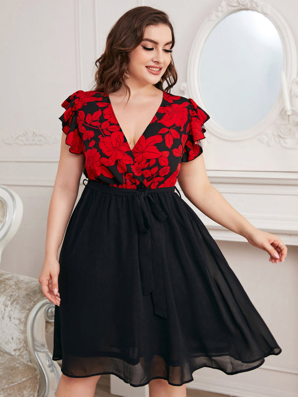 Plus Size Daily Casual Holiday Print V Neck Loose Dress kakaclo