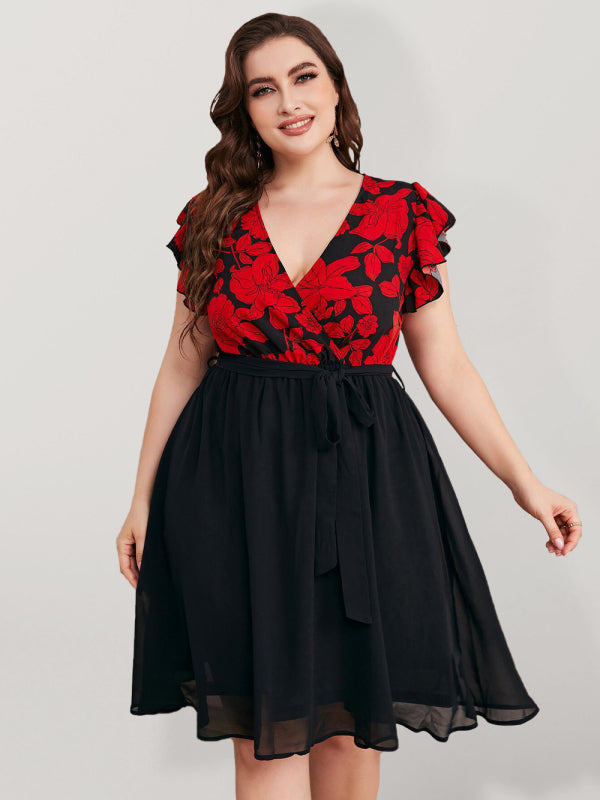 Plus Size Daily Casual Holiday Print V Neck Loose Dress kakaclo