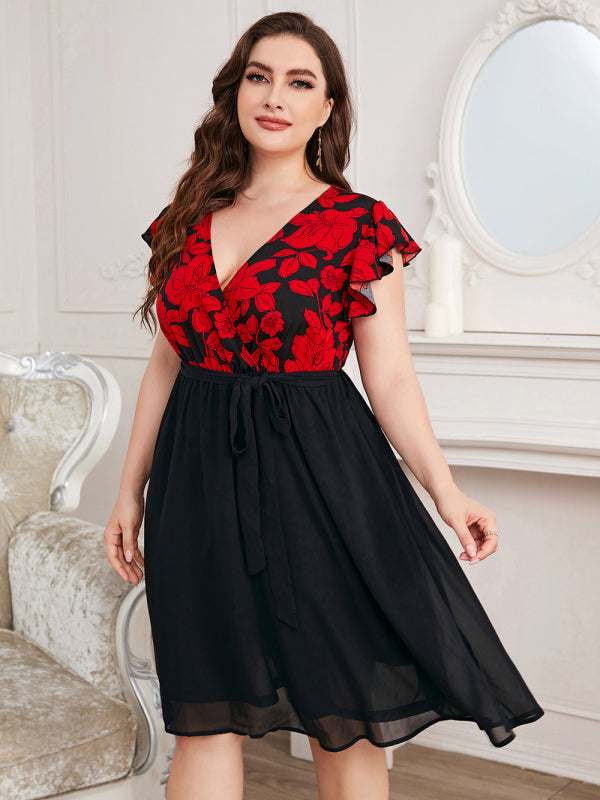 Plus Size Daily Casual Holiday Print V Neck Loose Dress kakaclo