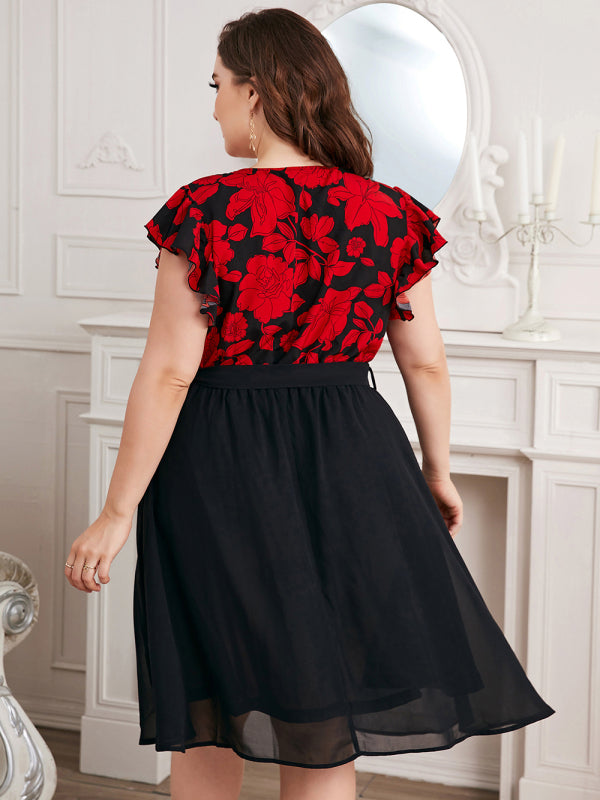 Plus Size Daily Casual Holiday Print V Neck Loose Dress kakaclo