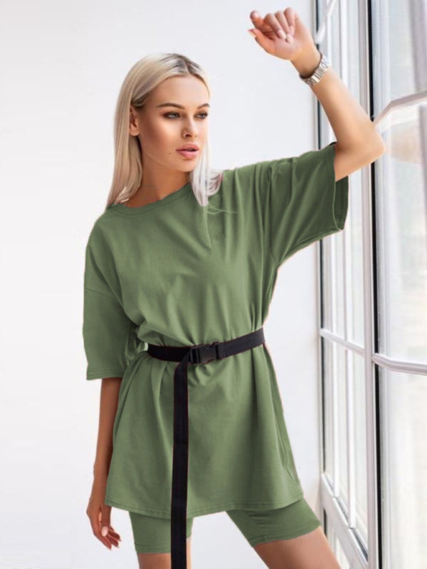 Blue Zone Planet | knitted loose T-shirt shorts two-piece set BLUE ZONE PLANET