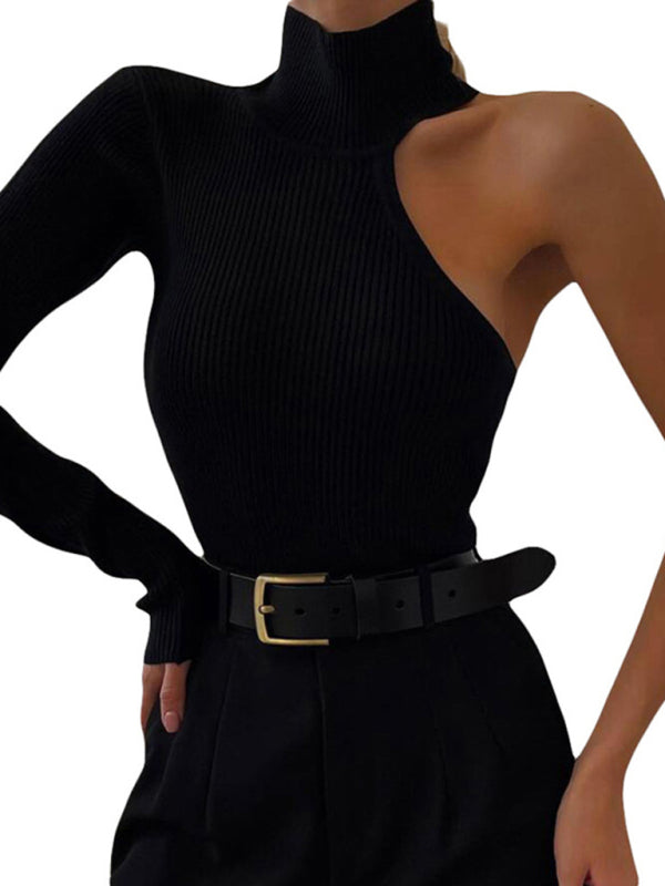 Blue Zone Planet | One Shoulder Long Sleeve Round Neck Slim Fit Solid Color Jumpsuit BLUE ZONE PLANET