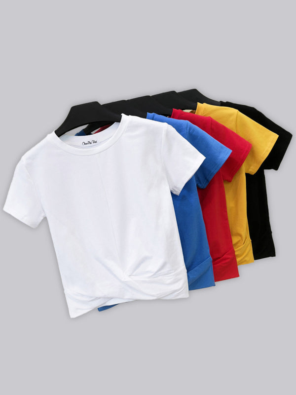 Blue Zone Planet | Short Sleeve Cropped Top Cross Knotted Skinny T-Shirt BLUE ZONE PLANET