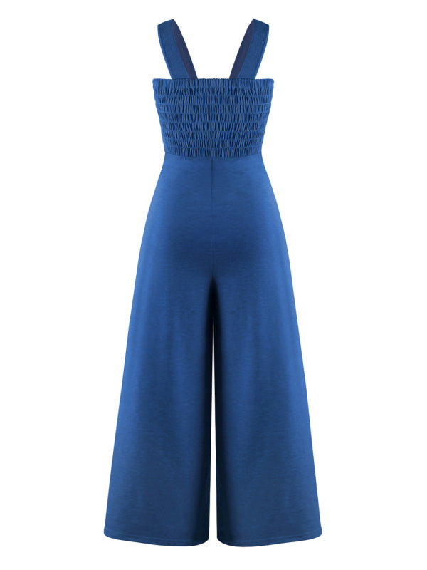 Square Neck Slim Pleated Jumpsuit BLUE ZONE PLANET