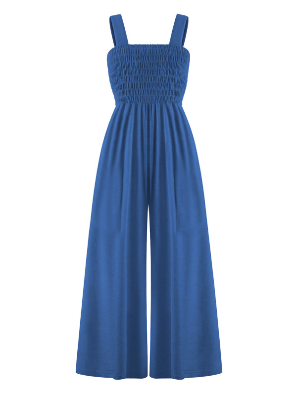 Square Neck Slim Pleated Jumpsuit BLUE ZONE PLANET