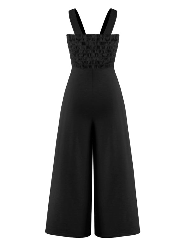 Square Neck Slim Pleated Jumpsuit BLUE ZONE PLANET