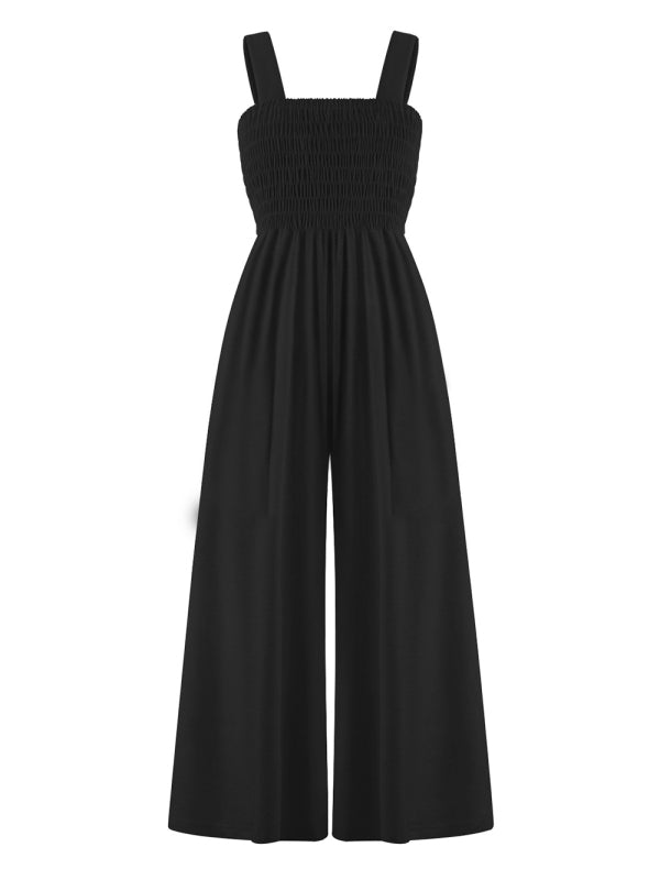 Square Neck Slim Pleated Jumpsuit BLUE ZONE PLANET