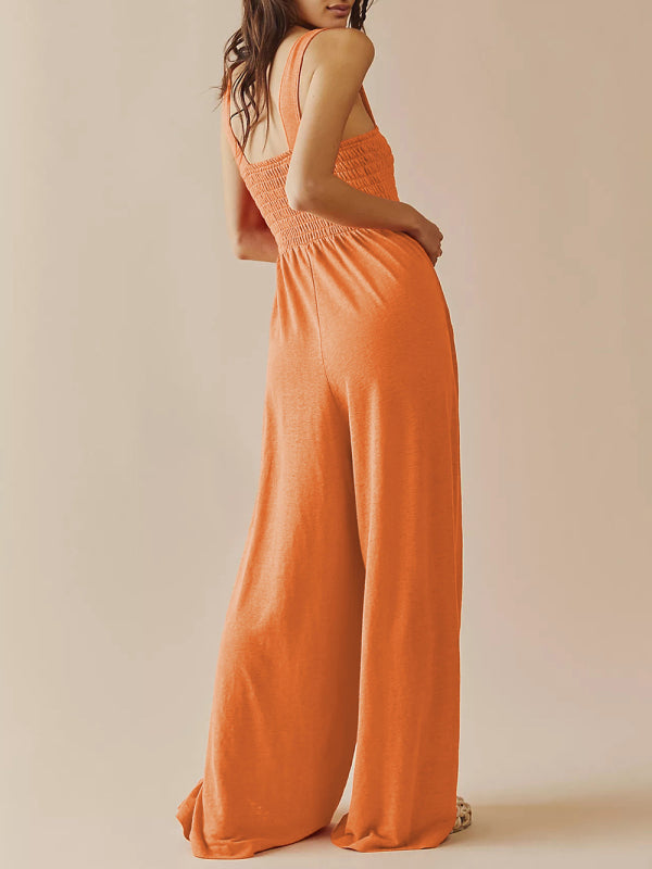 Square Neck Slim Pleated Jumpsuit BLUE ZONE PLANET