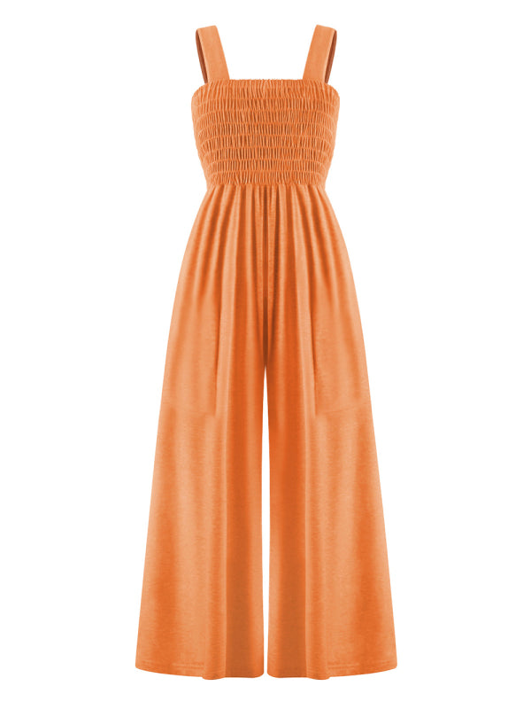 Square Neck Slim Pleated Jumpsuit BLUE ZONE PLANET