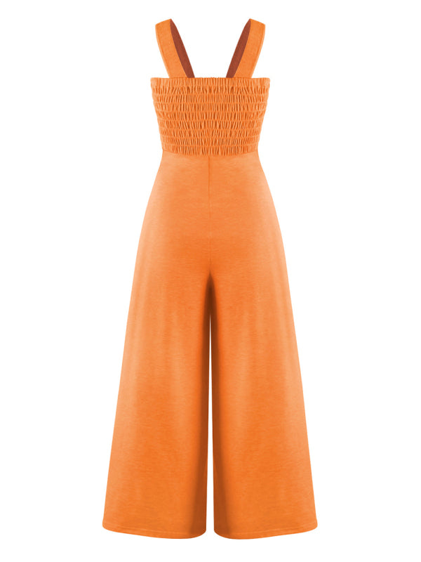 Square Neck Slim Pleated Jumpsuit BLUE ZONE PLANET