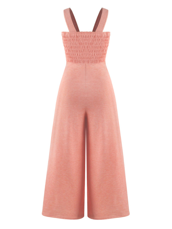 Square Neck Slim Pleated Jumpsuit BLUE ZONE PLANET