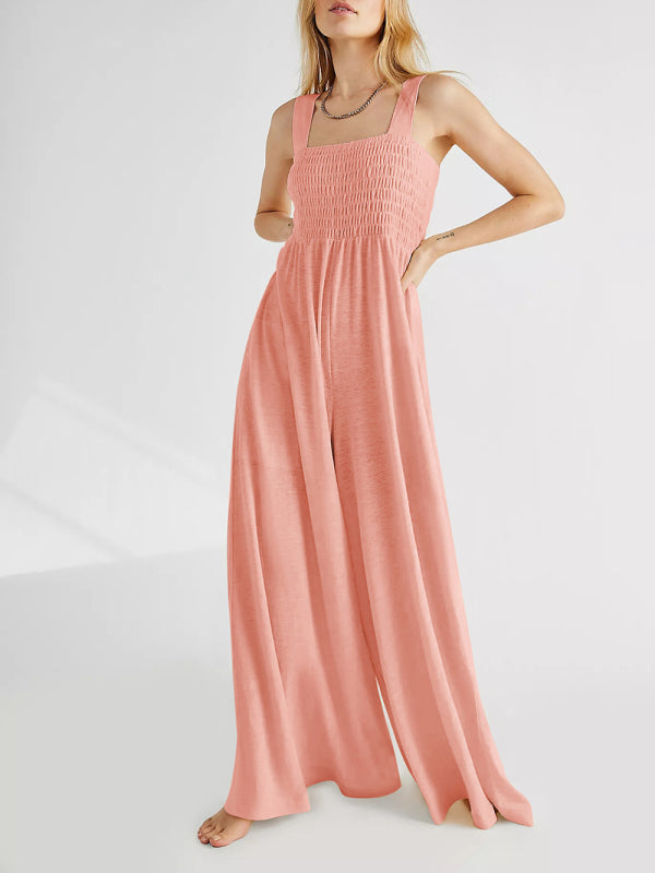 Square Neck Slim Pleated Jumpsuit BLUE ZONE PLANET