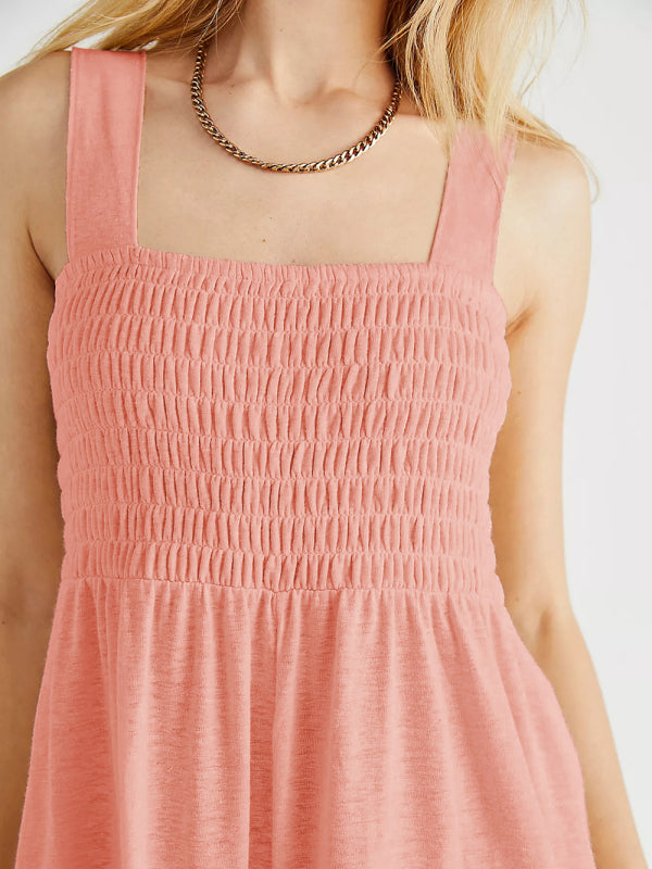 Square Neck Slim Pleated Jumpsuit BLUE ZONE PLANET