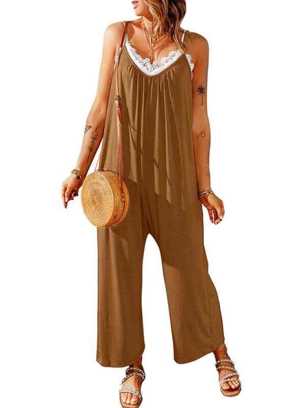 Blue Zone Planet | Women's casual suspenders jumpsuit loose simple wide-leg jumpsuit kakaclo