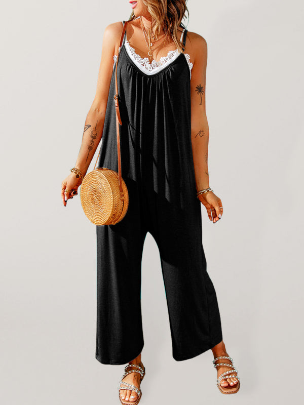 Blue Zone Planet |  Women's casual suspenders jumpsuit loose simple wide-leg jumpsuit kakaclo