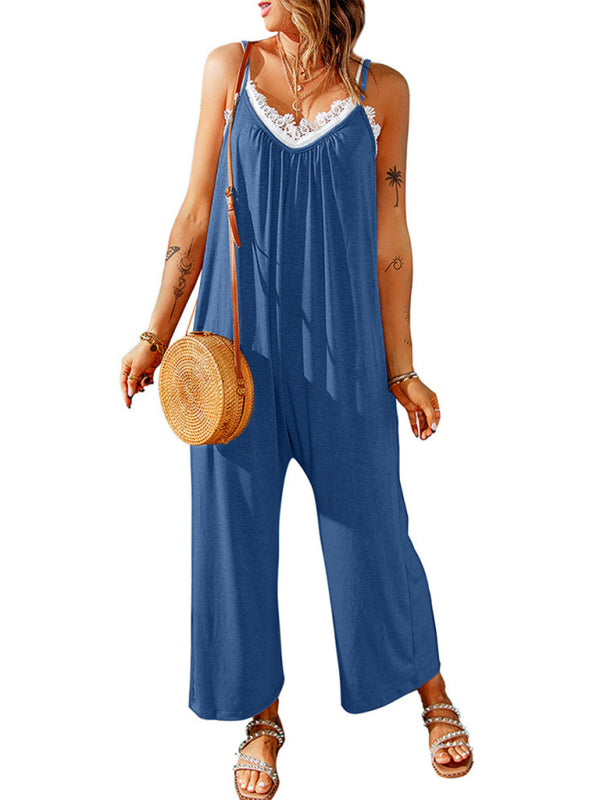 Blue Zone Planet |  Women's casual suspenders jumpsuit loose simple wide-leg jumpsuit kakaclo