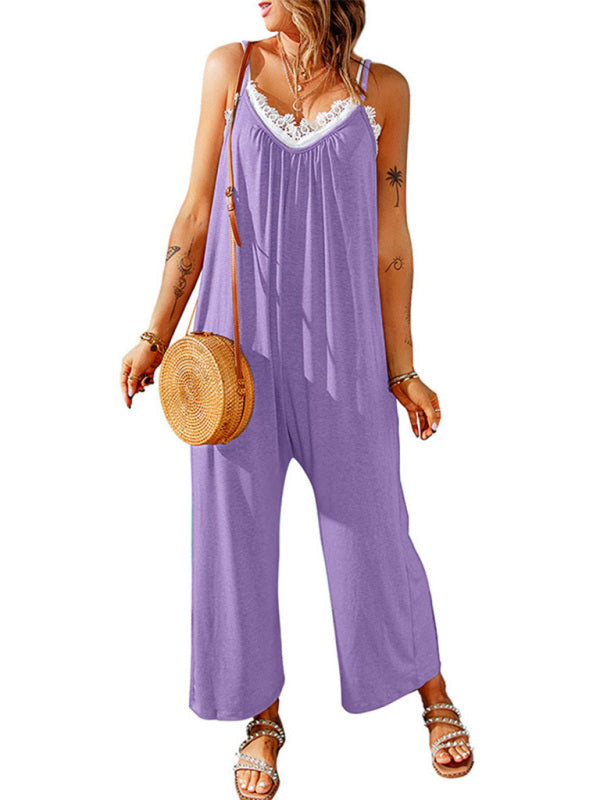 Blue Zone Planet | Women's casual suspenders jumpsuit loose simple wide-leg jumpsuit kakaclo