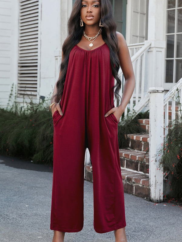 Blue Zone Planet |  Women's casual suspenders jumpsuit loose simple wide-leg jumpsuit kakaclo