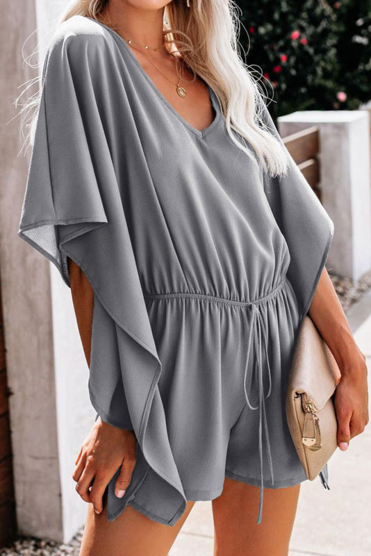 Blue Zone Planet | shorts European and American solid color V-neck high waist tie loose jumpsuit BLUE ZONE PLANET