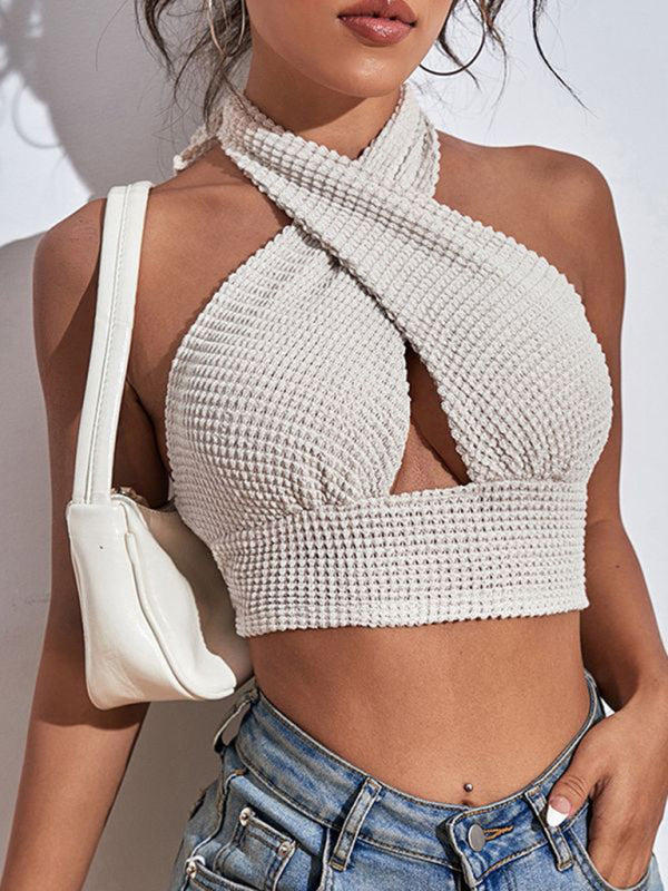 Blue Zone Planet | Knitted Backless Waffle Halter Vest BLUE ZONE PLANET