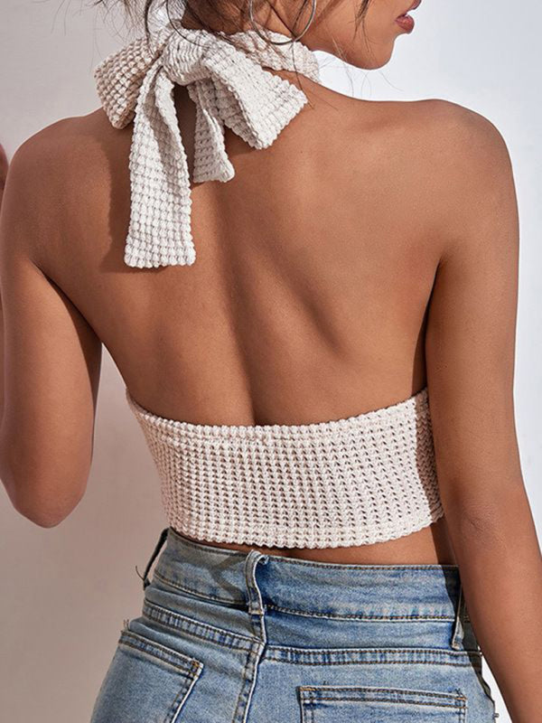 Blue Zone Planet | Knitted Backless Waffle Halter Vest BLUE ZONE PLANET