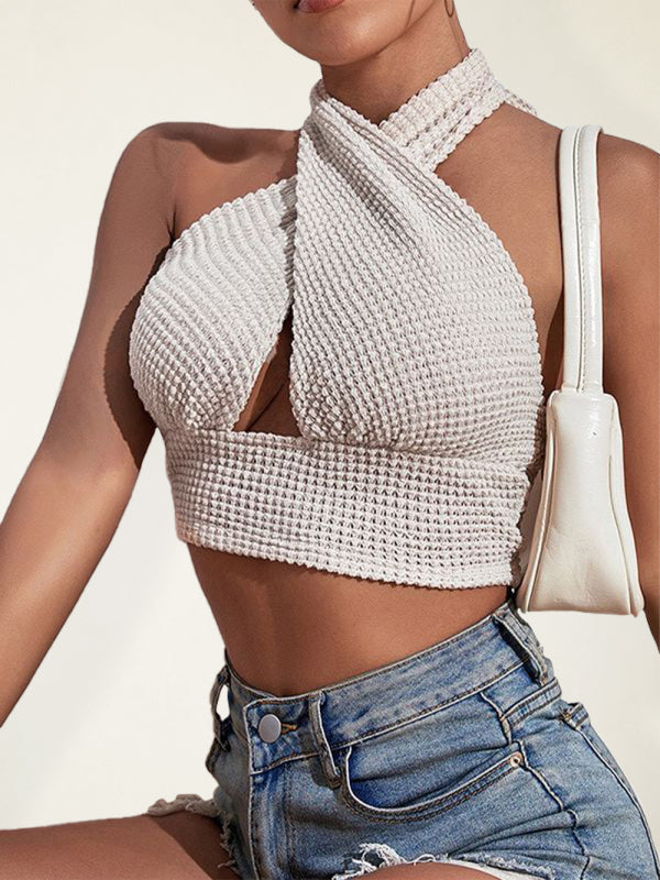 Blue Zone Planet | Knitted Backless Waffle Halter Vest BLUE ZONE PLANET