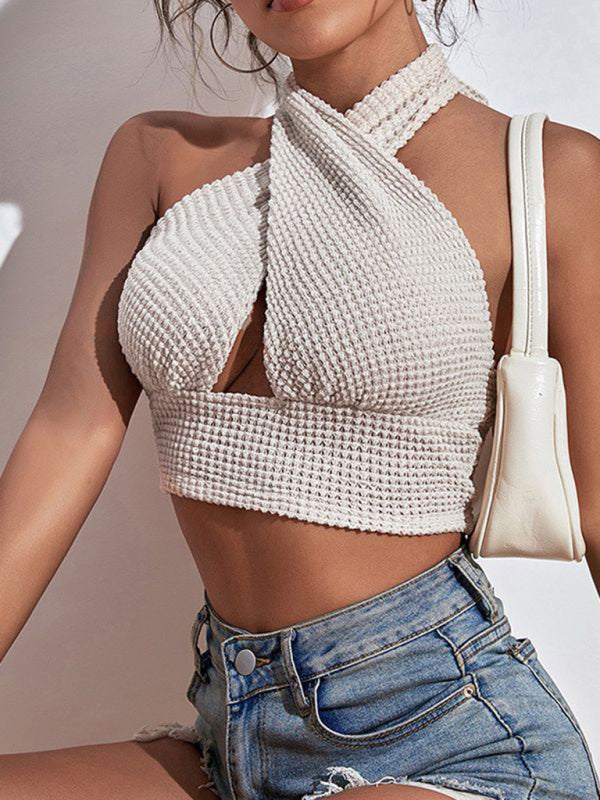 Blue Zone Planet | Knitted Backless Waffle Halter Vest BLUE ZONE PLANET