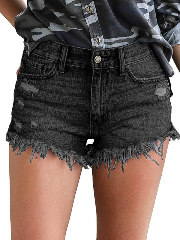 Blue Zone Planet |  Tassel High Waist Denim Shorts BLUE ZONE PLANET