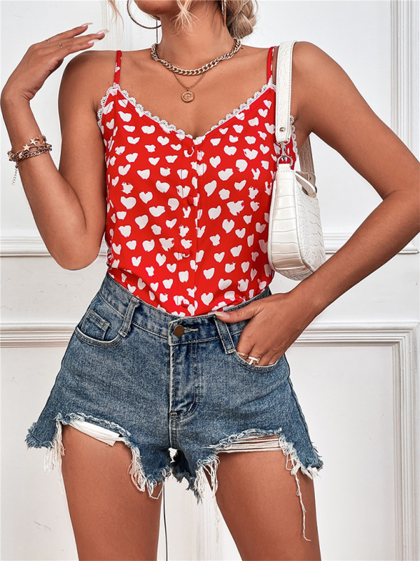 Blue Zone Planet |  Lace Stitching Love Print Camisole BLUE ZONE PLANET