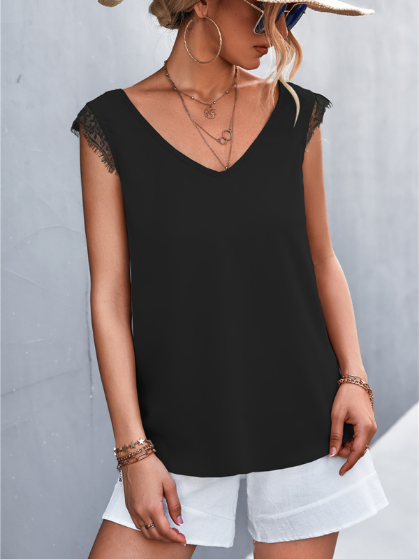 Blue Zone Planet | Women's V-neck Lace Stitching Sleeveless Tank Top BLUE ZONE PLANET