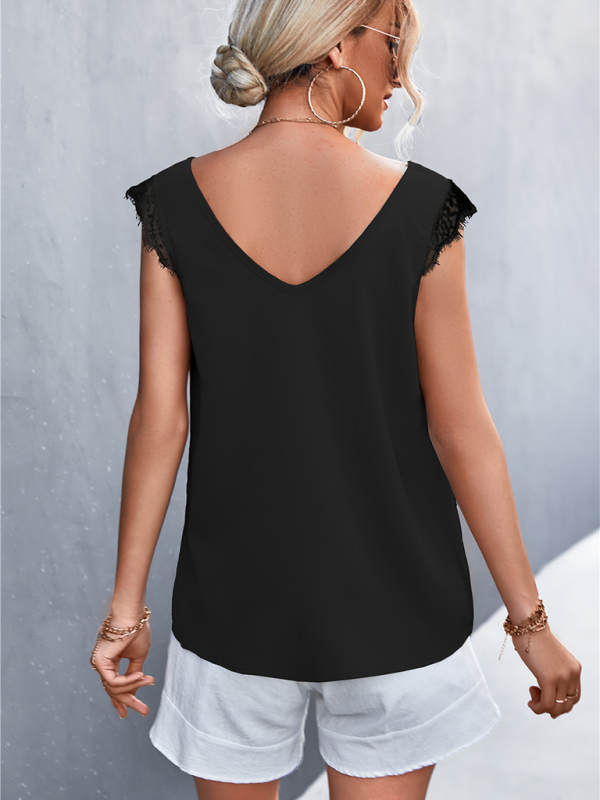 Blue Zone Planet | Women's V-neck Lace Stitching Sleeveless Tank Top BLUE ZONE PLANET
