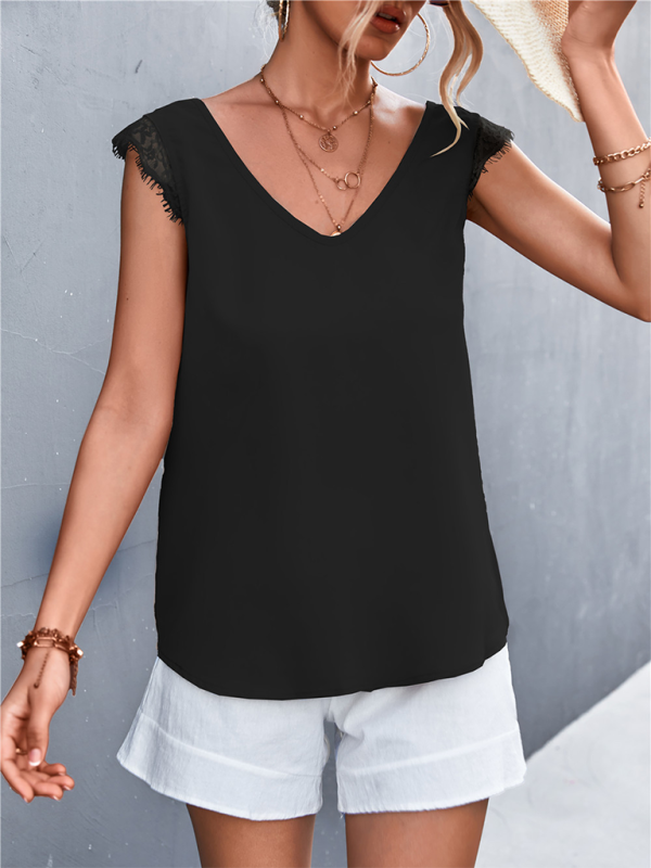 Blue Zone Planet | Women's V-neck Lace Stitching Sleeveless Tank Top BLUE ZONE PLANET