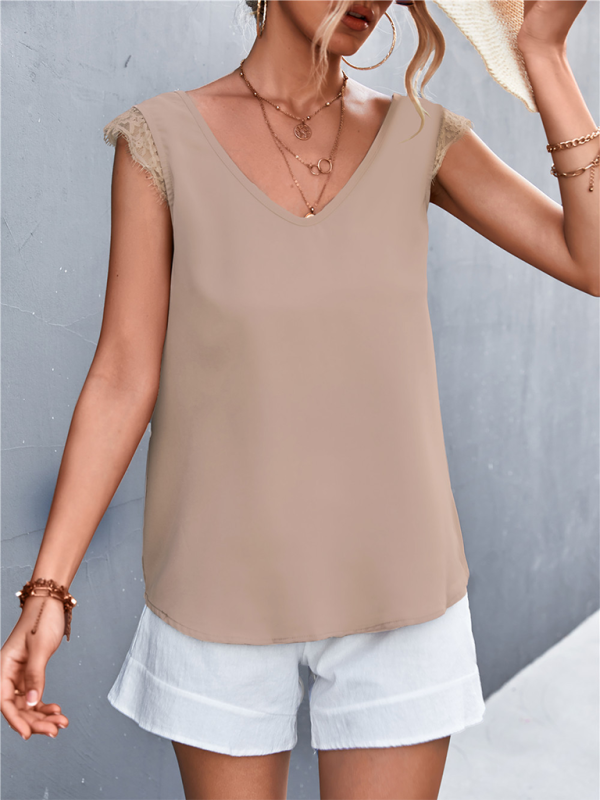 Blue Zone Planet | Women's V-neck Lace Stitching Sleeveless Tank Top BLUE ZONE PLANET