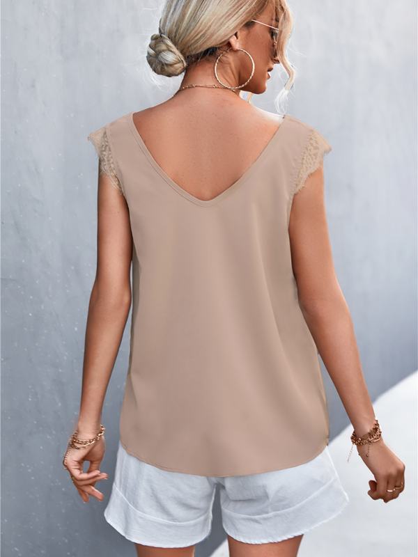Blue Zone Planet | Women's V-neck Lace Stitching Sleeveless Tank Top BLUE ZONE PLANET