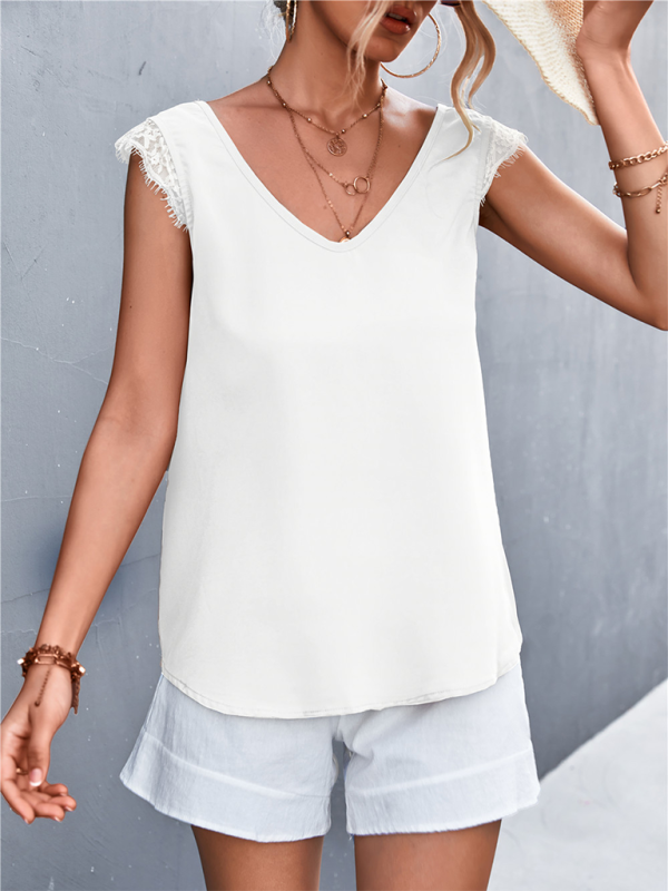 Blue Zone Planet | Women's V-neck Lace Stitching Sleeveless Tank Top BLUE ZONE PLANET