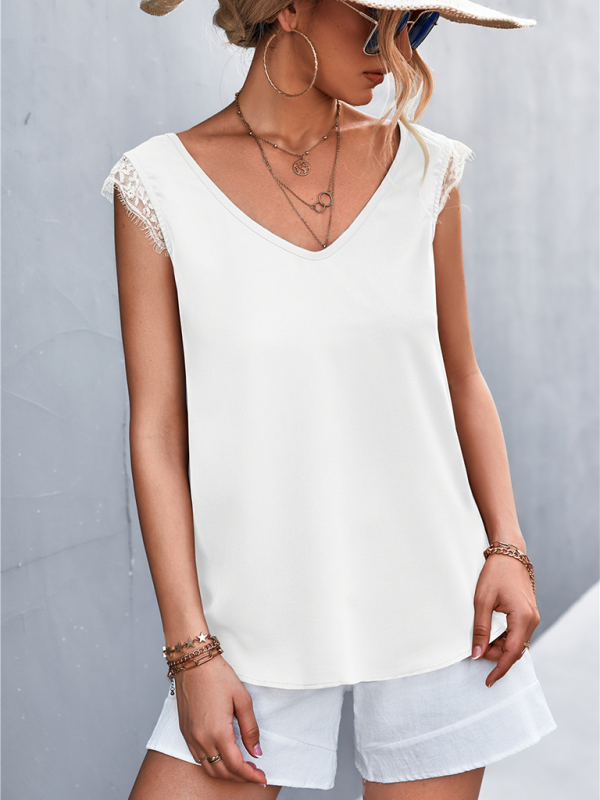 Blue Zone Planet | Women's V-neck Lace Stitching Sleeveless Tank Top BLUE ZONE PLANET