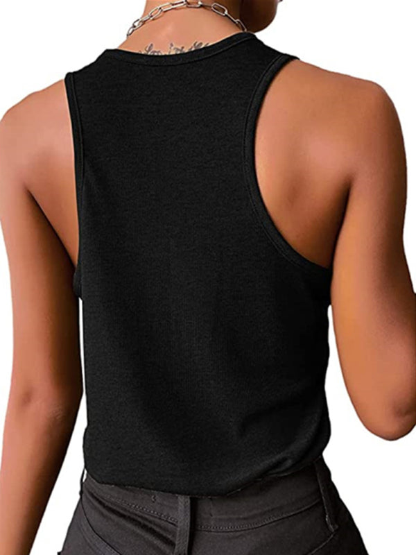 Blue Zone Planet | Solid Color Snap Button Sleeveless Tank Top BLUE ZONE PLANET